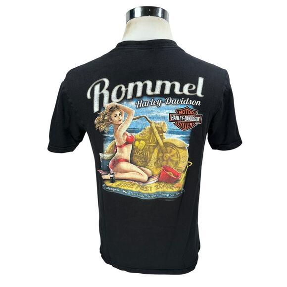 Harley Davidson Rommel Bike Fest 2014 T-Shirt Men’s Medium Black Pin Up Girl Tee - Picture 4 of 10